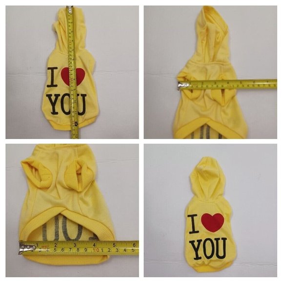 Dog Hoodie Graphic Print -I Love You -Extra Small Dog -Yellow -Freedogs -Pull On - Picture 10 of 13